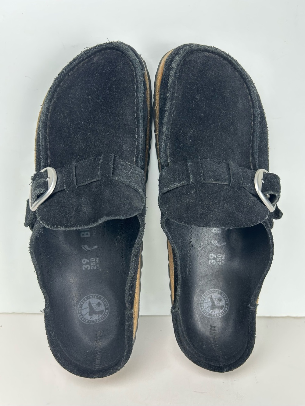 Birkenstock Buckley Black Suede Leather Slip On Shoes Moc Toe Mules EU 39 US L 8 - Picture 2 of 13